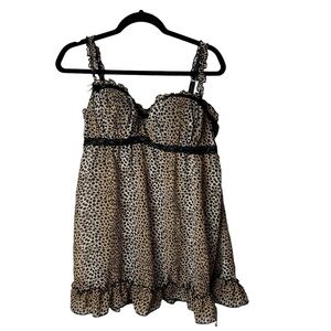 Inner Secrets Babydoll Chemise Slip Dress Lingerie SZ XL Cheetah Leopard Mesh
